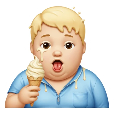 An obese kid eating ice cream sticker