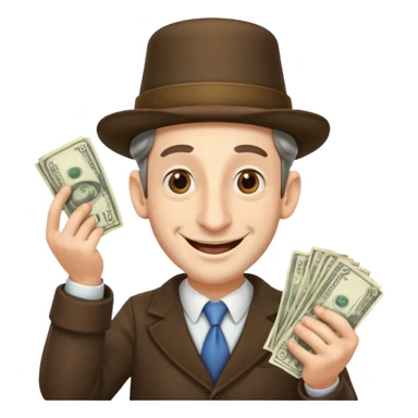Jewish man with a big nose having his hands clenched together while smiling when he sees money , add the side curls and the funny hat , add the side curls please c sticker