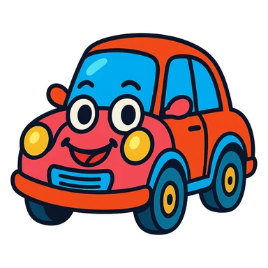 whimsical car character with a face, fun and lively, bright colors sticker