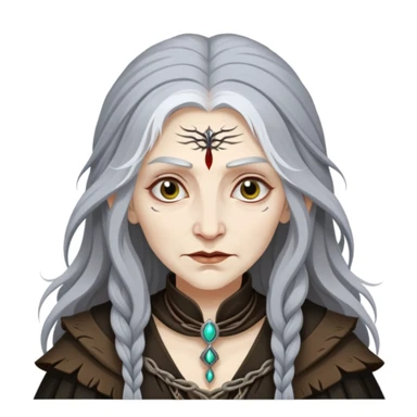 Baba Yaga sorceress woman with long wild hair, forest background sticker