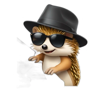 Hedgehog wearing a fedora and black sunglasses, playing piano sticker