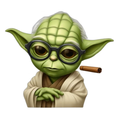 Yoda avec des lunette de soleil et un cigar sticker