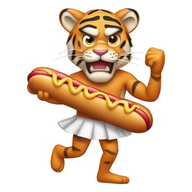 angry tiger wearing ballet slippers and holding a hot dog sticker