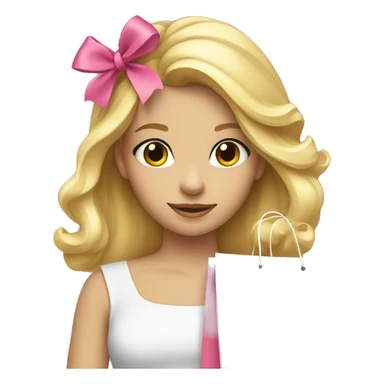 A blonde girl with a pink bow in hair holding shopping bags sticker