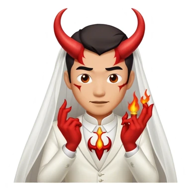 an asian male bride with the face of devil in wedding dress sticker