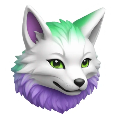 A White, Purple and Green coloured cute Kitsune blowing a kiss sticker