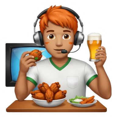 Football and tv and buffalo wings and beer and Xbox and a man with headset sticker