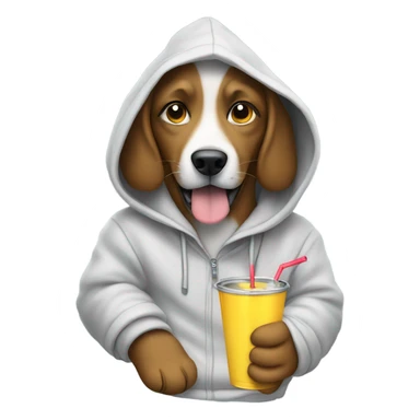 Dog wearing a hoodie with a drink in its hand sticker