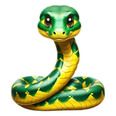Cinematic Cute Anaconda Portrait Emoji, Head tilted playfully and inquisitively, with a sleek, shimmering body adorned with detailed scale patterns and round, sparkling eyes full of wonder, Simplified yet irresistibly adorable features, highly detailed, glowing with a warm, friendly jungle glow, high shine, affectionate and lively, stylized with a touch of whimsical reptilian charm, soft glowing outline, capturing the essence of a mischievous serpent that feels like it could slither out of the screen into your arms! sticker