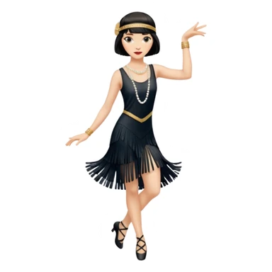 1920s woman, Charleston dancer, fringe dress, confident expression sticker