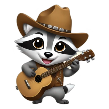 Raccoon with cowboy hat holding back tears and smiling and playing banjo sticker