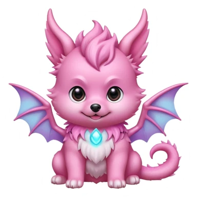 cute pomeranian puppy as pink baby dragon, small wings and horns, kawaii style, glowing eyes, pastel colors, transparent background, twitch emote sticker