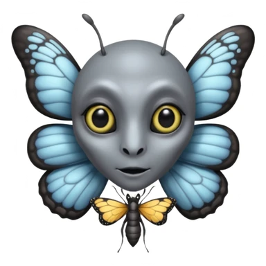 an standard grey alien with seperate a butterfly on shoulder sticker