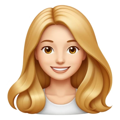 Emoji-style illustration of a beautiful woman with long, shiny, healthy hair, smiling, on a perfectly white rounded background. The emoji should be clean, minimalist, and in high-resolution, similar to Apple emoji style. Her hair should look smooth, soft, and luxurious, symbolizing good hair care. The background should be round and pure white to highlight the face and hair. sticker