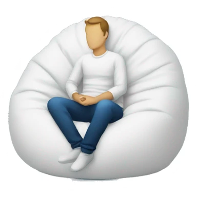 white featureless silhouette of a man sitting on a white beanbag against a blue background sticker