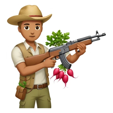 A man with radish ak47 shoots at Volvo sticker