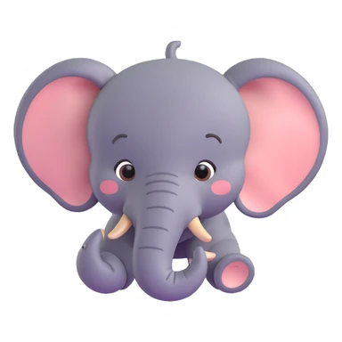 3D emoji style elephant face, side view, trunk curled up, simple and cute sticker