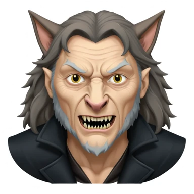 Fenrir Greyback in harry potter, black open chest coat, wolf face, pointed ear, bared teeth sticker