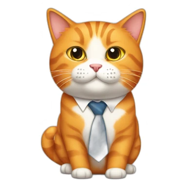 Chonky orange cat with white spot wearing a tie sticker