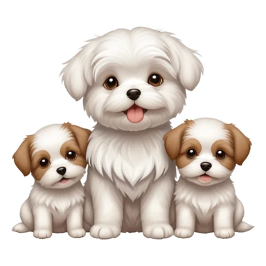  Maltese dog with four brown puppies sticker