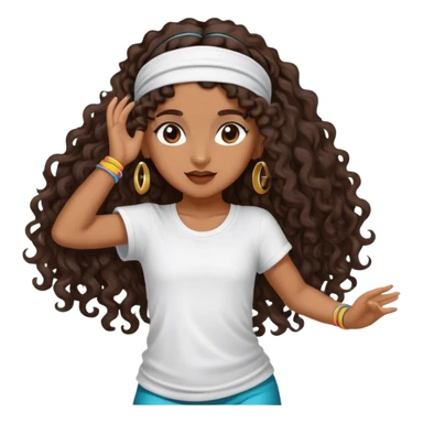 Dancing brown girl with long darn brown curly hair with headband hip hop sticker