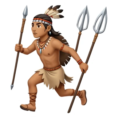 american Indian running with hunting spear in one hand sticker