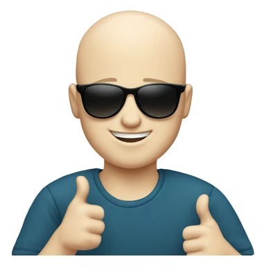 happy bald boy blue-eyed giving thumbs-up whit black sun glasses  sticker
