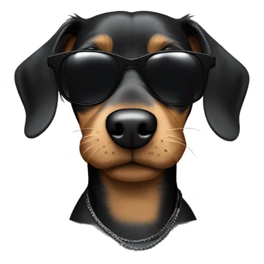 A rapper dog with all black and cool sunglasses. The dog is a miniature wired haired dachshund sticker