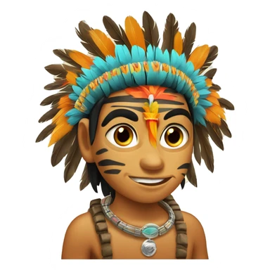 Chamán indígena con corona de plumas de guacamayo y collares de colmillos de tigre sticker