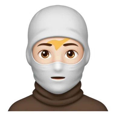 head of a guy with brown eyes wearing a white balaclava without a mouth, with a cool expression sticker