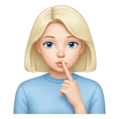 girl wearing pastel blue clothes with finger on lips making a quiet shh gesture sticker