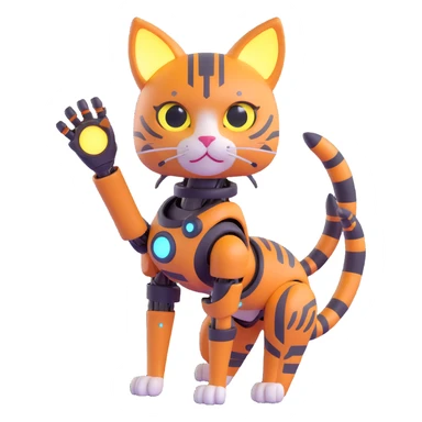 3D cat girl hybrid, robotic limbs, glowing accents, cat ears and tail, sci-fi background sticker