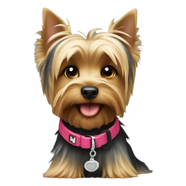 Yorkshire terrier with a collar that says NM sticker