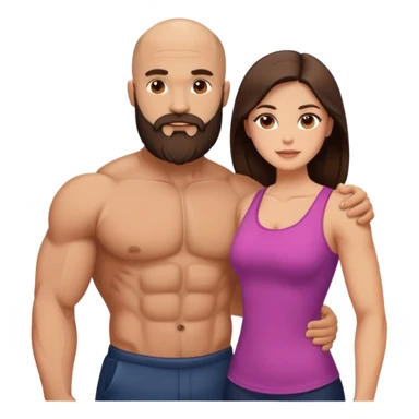Muscular Bald man with a beard loving his young beautiful brunette wife  sticker
