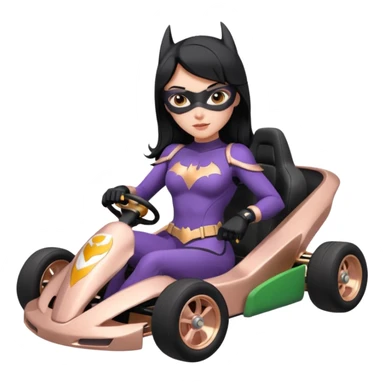 full size real-appearance electric road racing sexy BatGirl’s feminine midnight-colored tight outfit sixty’s tv show dark stealthy accurate sporty safe plush deluxe off-road pursuit cruiser car rose gold accents (black hair,reclined and relaxed torso and shoulders seating position) go kart  sticker