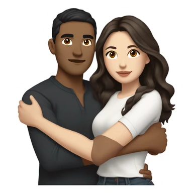 A pale half Asian man with short dark hair and amber eyes embracing and loving a white woman with long wavy brunette hair and dark hazel eyes. They love each other a lot And have good fashion taste and are hugging each other tight  sticker
