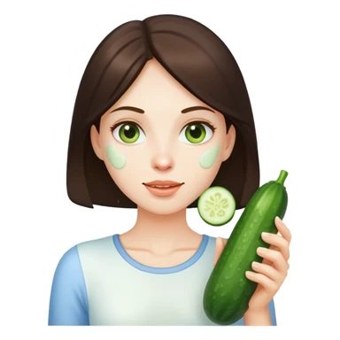 brunette holding a cucumber covered in milk sticker