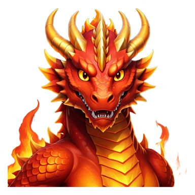 cinematic-noble-fierce-fire-dragon-portrait-emoji,-poised-and-imposing,-with-a-muscular,-scaled-body-ablaze-in-fiery-hues-of-crimson,-molten-orange,-and-molten-gold,-and-intense,-burning-eyes-that-mirror-the-heart-of-a-volcano;-rendered in detail sticker