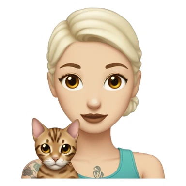 completely bald white girl with brown eyes and tattoos holding a bengal cat sticker