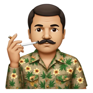 Mexican drug lord El Chapo with mustache and patterned shirt, smoking weed sticker