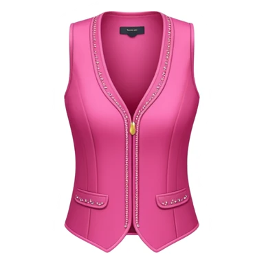 a stylish women’s vest, sleeveless, elegant and decorative design, in a bright pink color with small cute details, feminine and fancy look, no background, ONLY VEST sticker