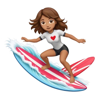 Woman with brown hair surfing wave in 3d heart sticker