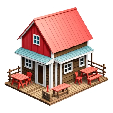 Maine lobster shack, isometric dollhouse-style, realistic sticker