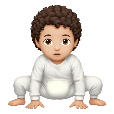 Baby boy crawling in white onsie, curly dark brown hair sticker