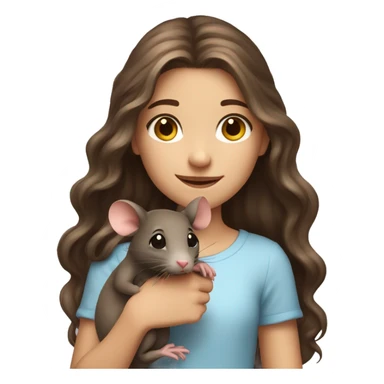 cute girl with long wavy brown hair holding rat and rat sticker