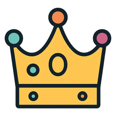 vector icon of a crown with gold and colorful elements, elegant and minimalist flat design, isolated on white background, award badge style, 2D flat vector, trending icon look, soft shadows, no text, perfect for commercial use, icon style sticker
