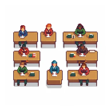 group of students sitting at desks sticker