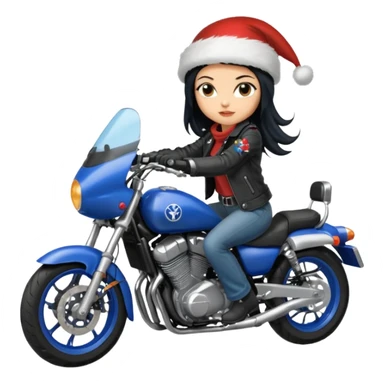 biker girl black long hair moto christmas yamaha blue sticker