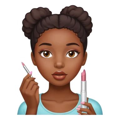 Black girl putting on clear lipgloss sticker