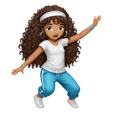 Dancing brown girl with long darn brown curly hair with headband hip hop sticker